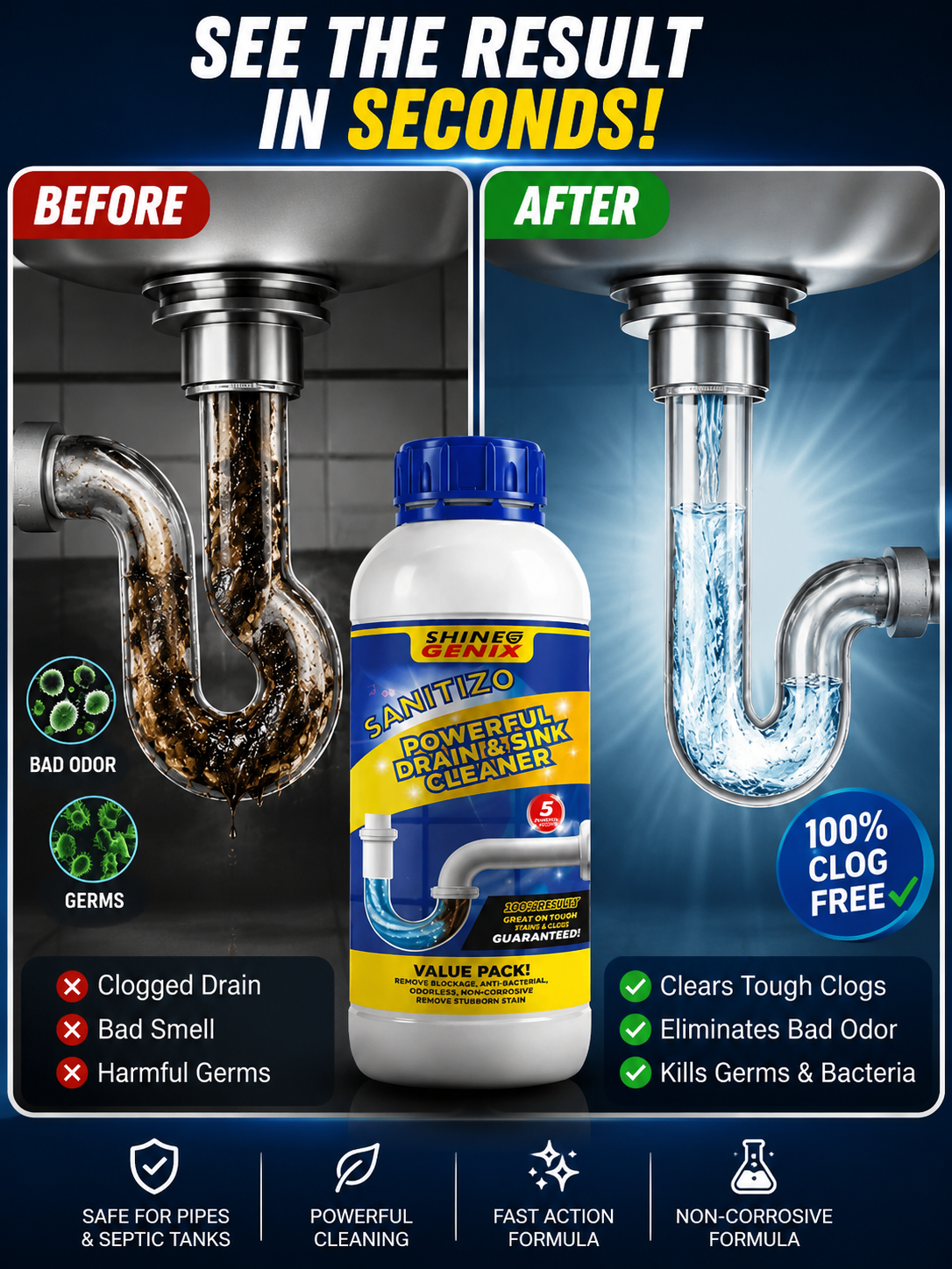 Sanitizo Drain Cleaner Powder - Buy One Get 3 Free